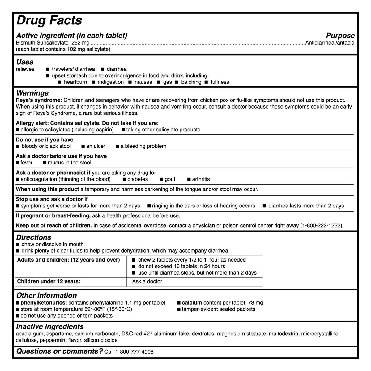 McKesson Anti-Diarrheal Chewable Tablets, Bismuth Subsalicylate, 262 mg - 82473 - LL Medico