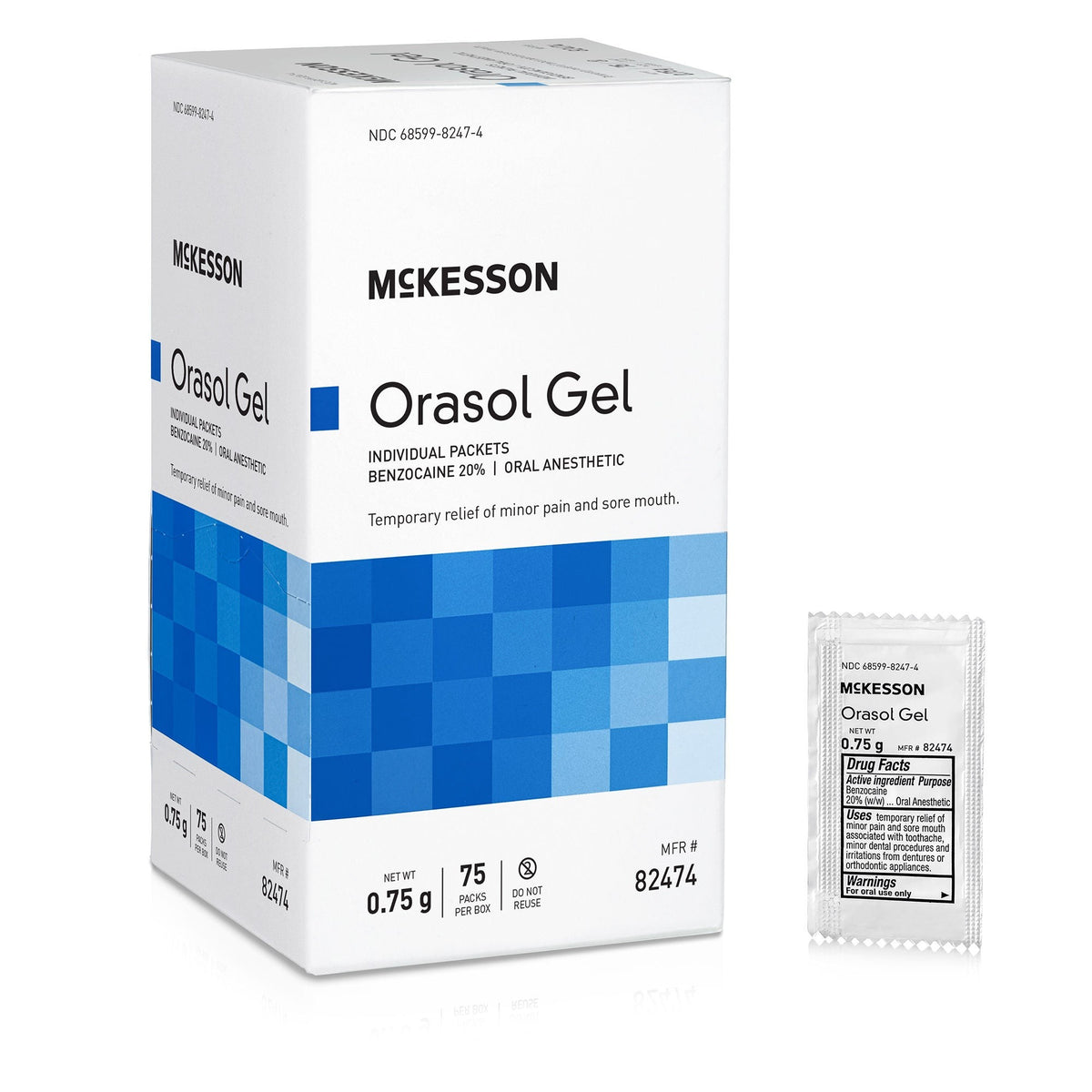 McKesson Benzocaine Oral Pain Relief Gel, 20% Strength, 0.75 Gram - 82474 - LL Medico