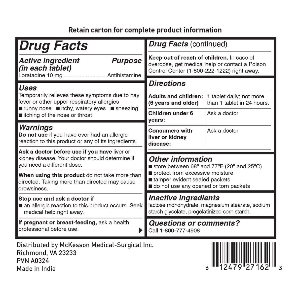 McKesson Loratadine Allergy Relief Tablets, 10 mg - 82477 - LL Medico