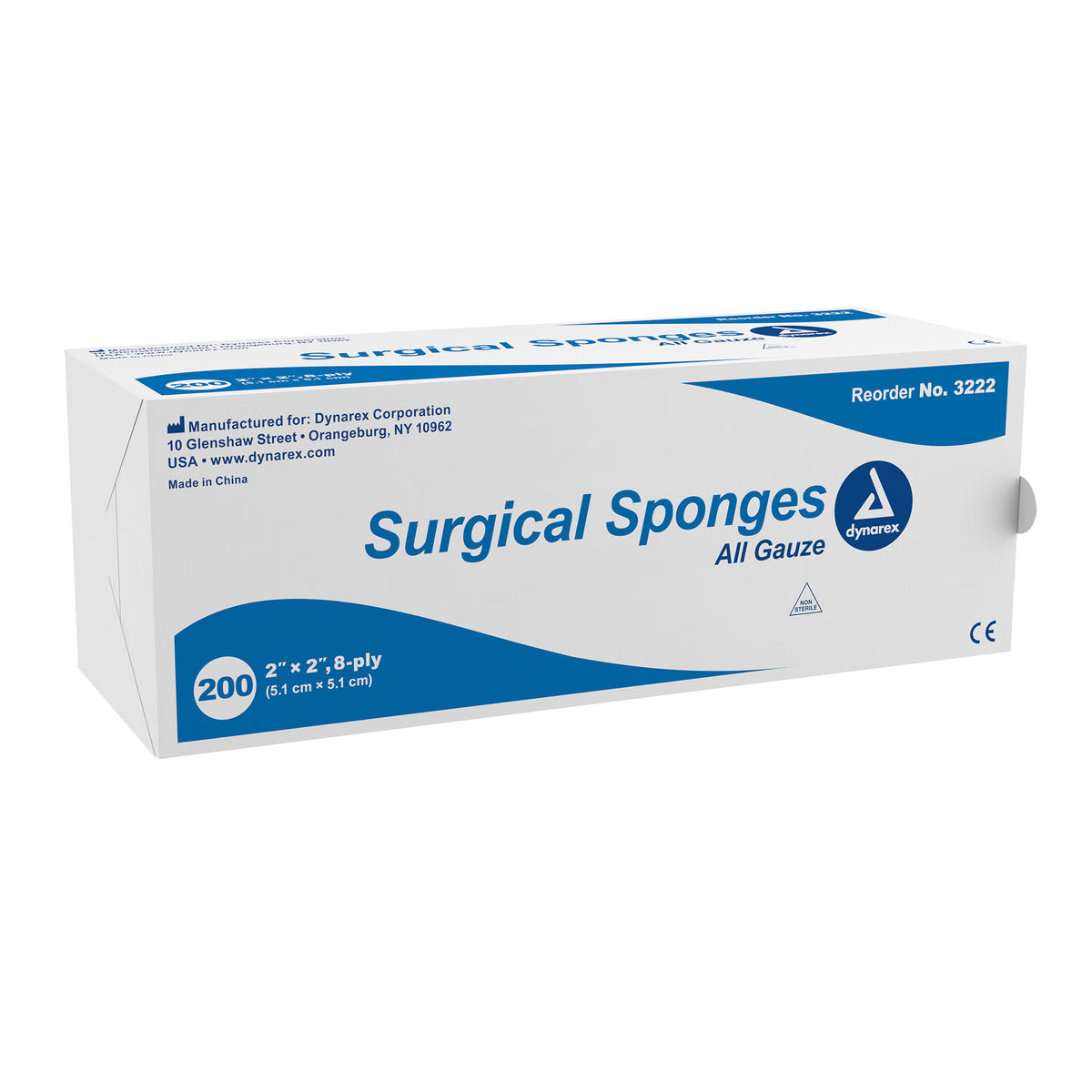 Dynarex Surgical Sponges All Gauze, Non-Sterile, 2" x 2", 8-Ply - 3222 - LL Medico