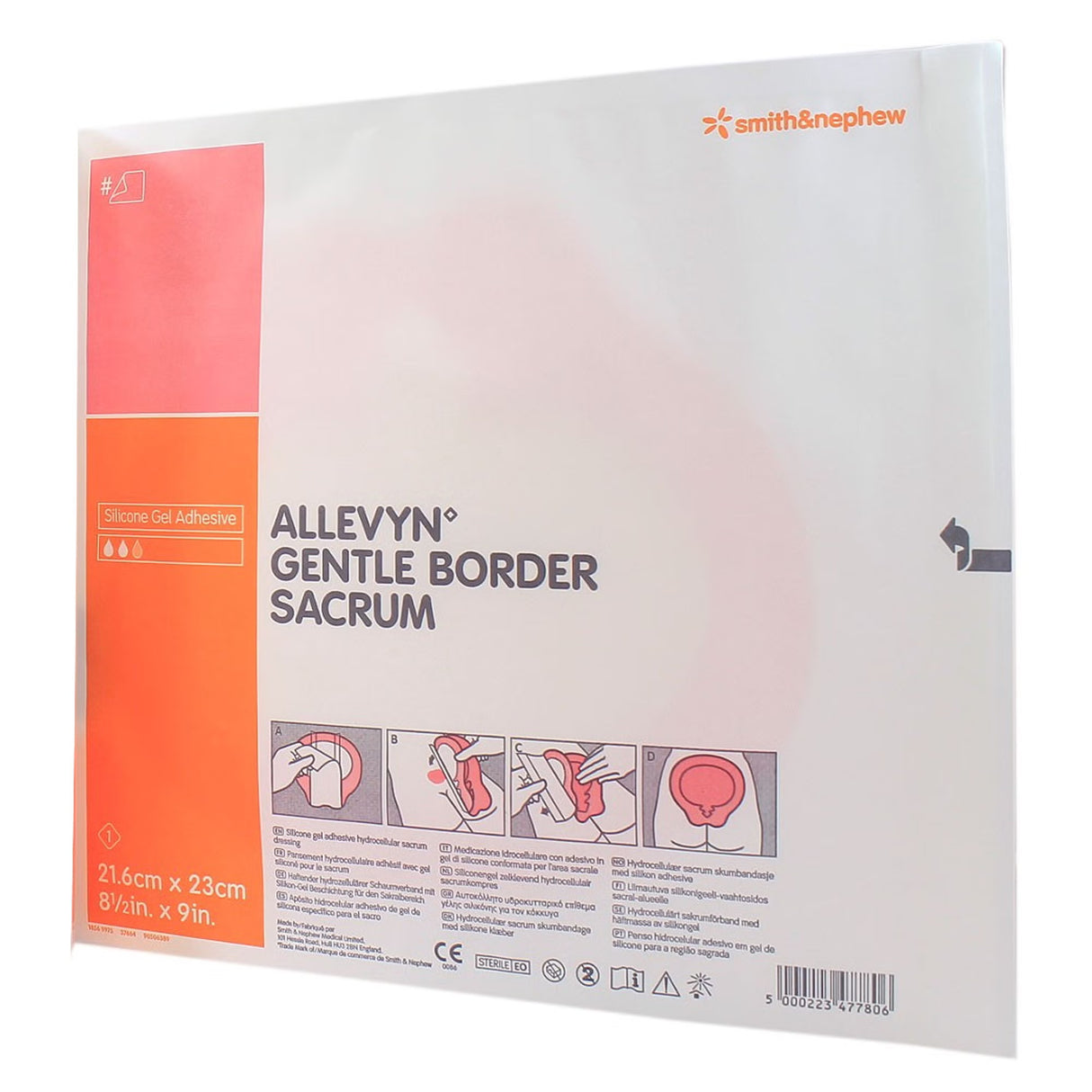 Allevyn Gentle Border Silicone Gel Adhesive, Pink, 8.5 x 9 Inch