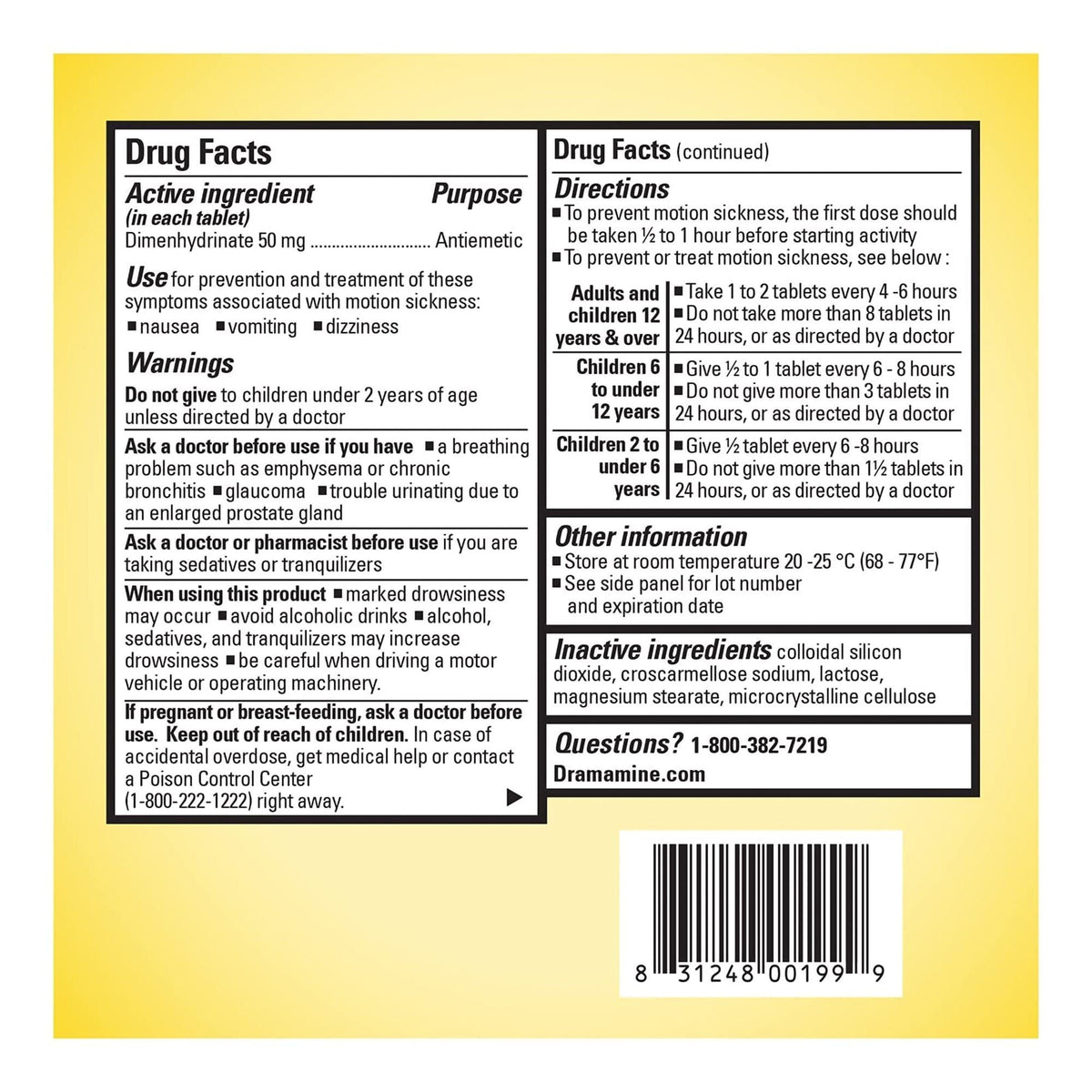 Dramamine Original Motion Sickness Relief Tablets, Dimenhydrinate 50 mg - 83124800199 - LL Medico