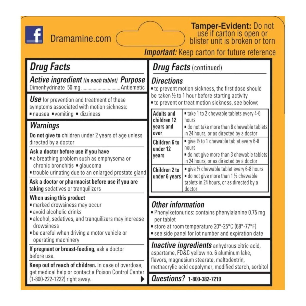 Dramamine Motion Sickness Relief Chewable Tablets, 50 mg, Orange - 83124800200 - LL Medico