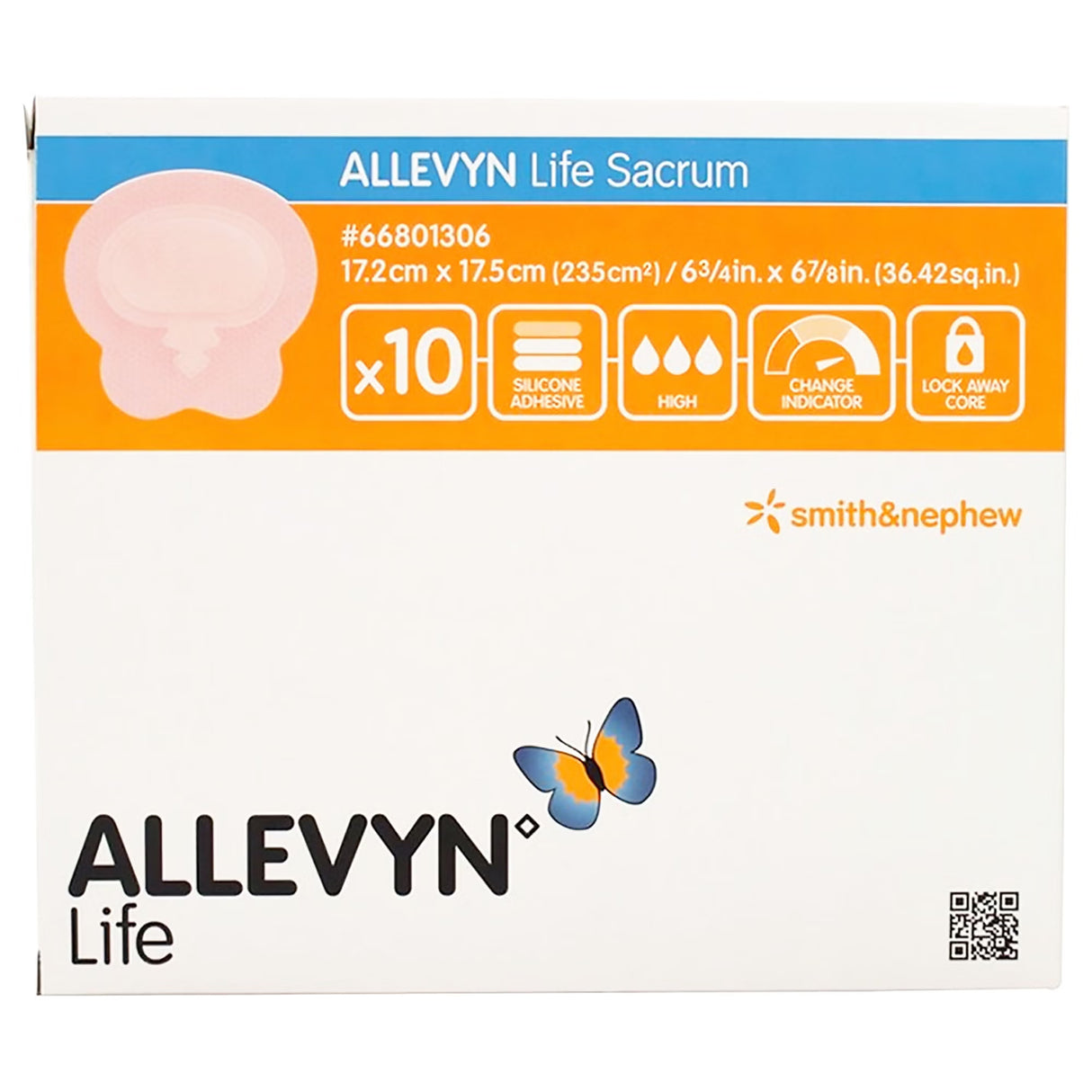 Smith & Nephew Allevyn Life Foam Dressing, Sacral, Bordered, Silicone Adhesive, Sterile — 6.75" x 6.88"