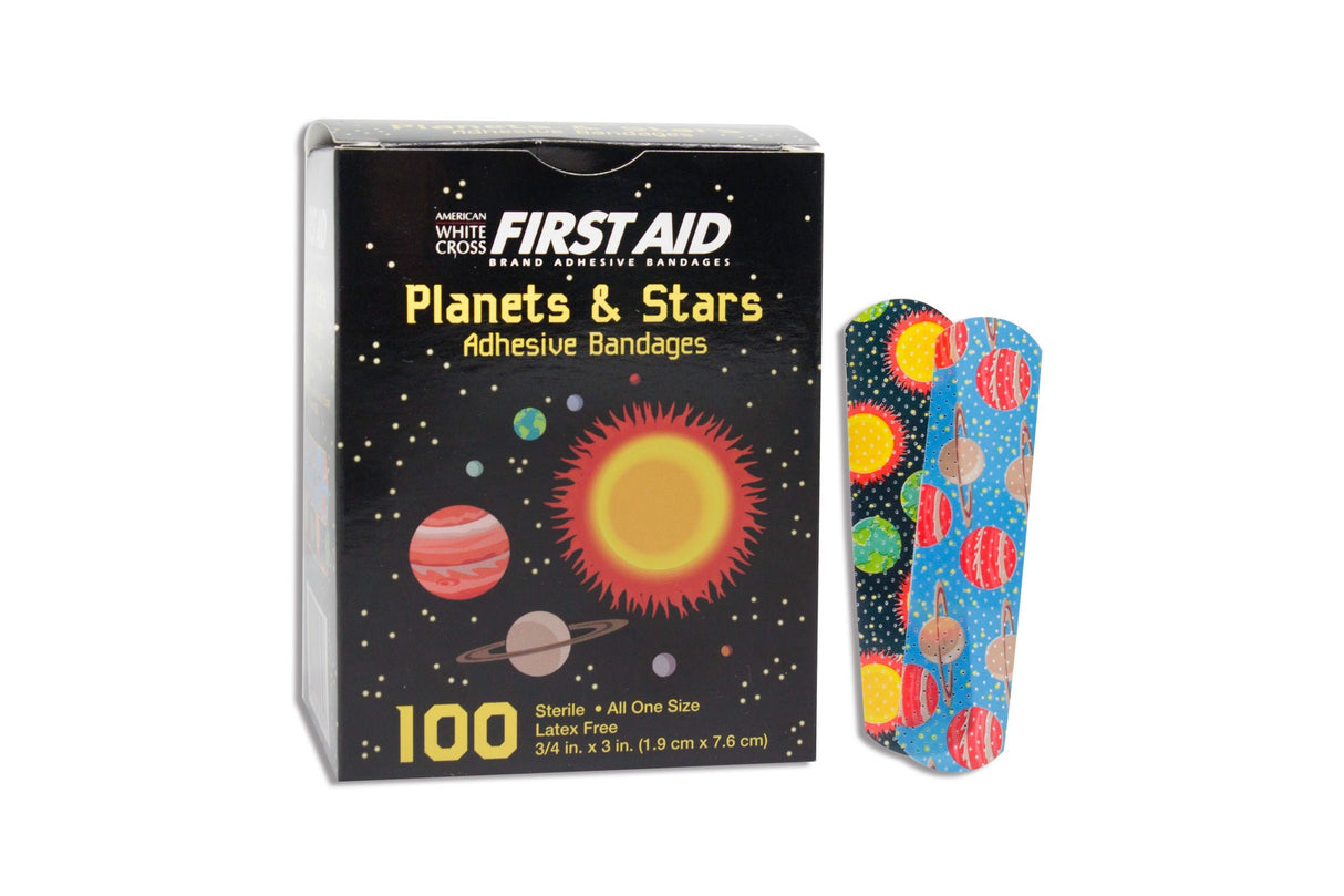 American White Cross First Aid Planets & Stars Adhesive Bandages, Sterile, 5/8" x 2 1/4", 100 Count