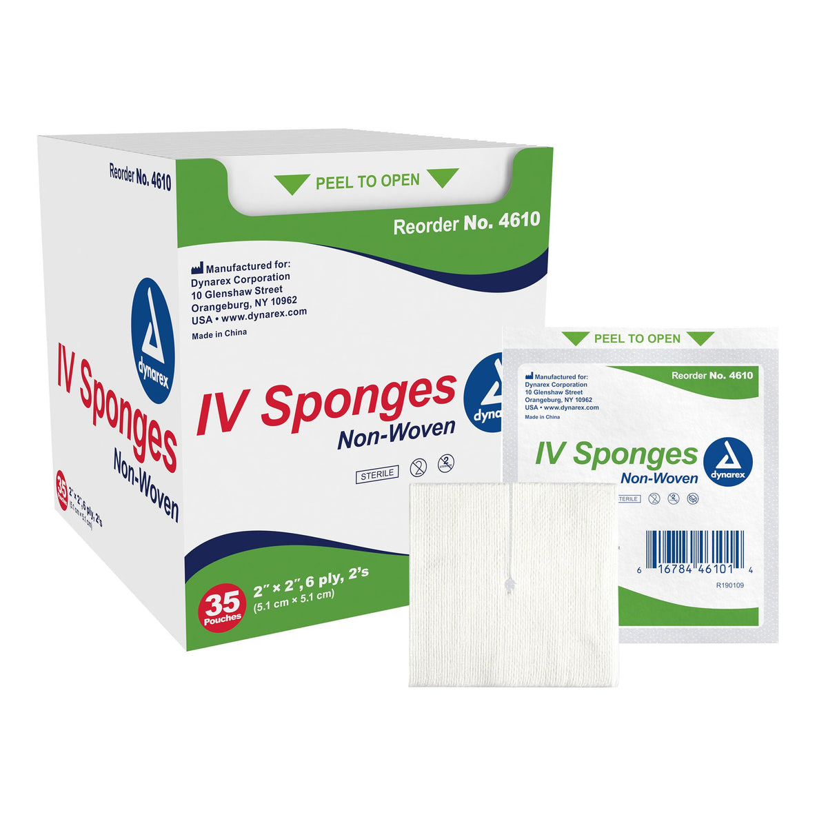 Dynarex IV Sponges Non-Woven, Sterile, 2" x 2", 6-Ply - 4610 - LL Medico