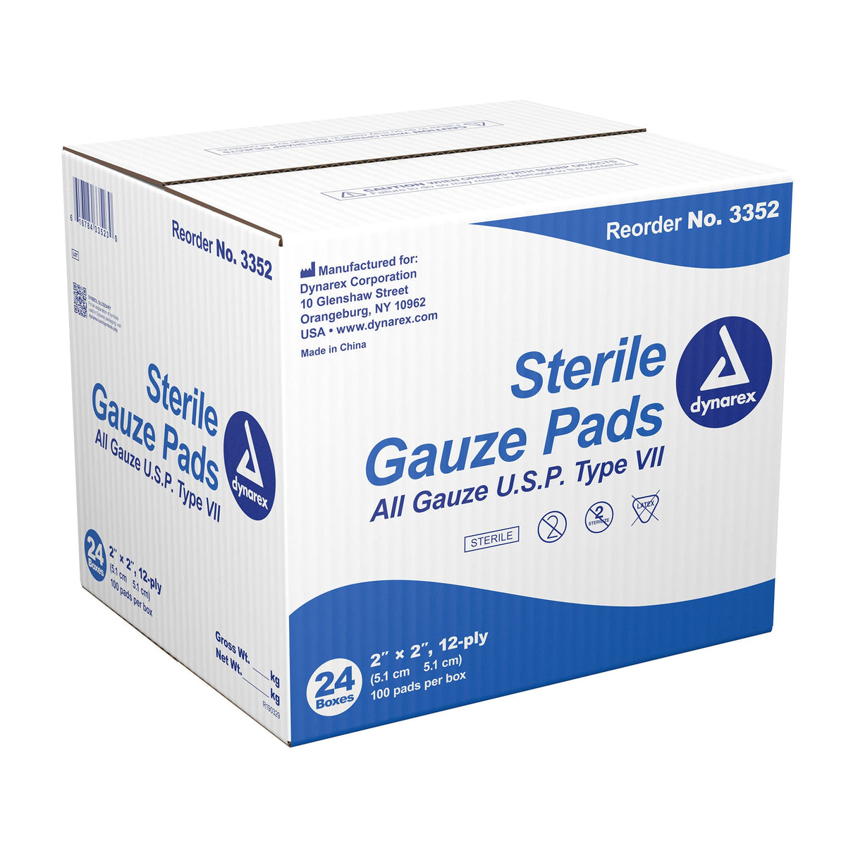 Dynarex Sterile Gauze Pads, 2" x 2", 12-Ply - 3352 - LL Medico