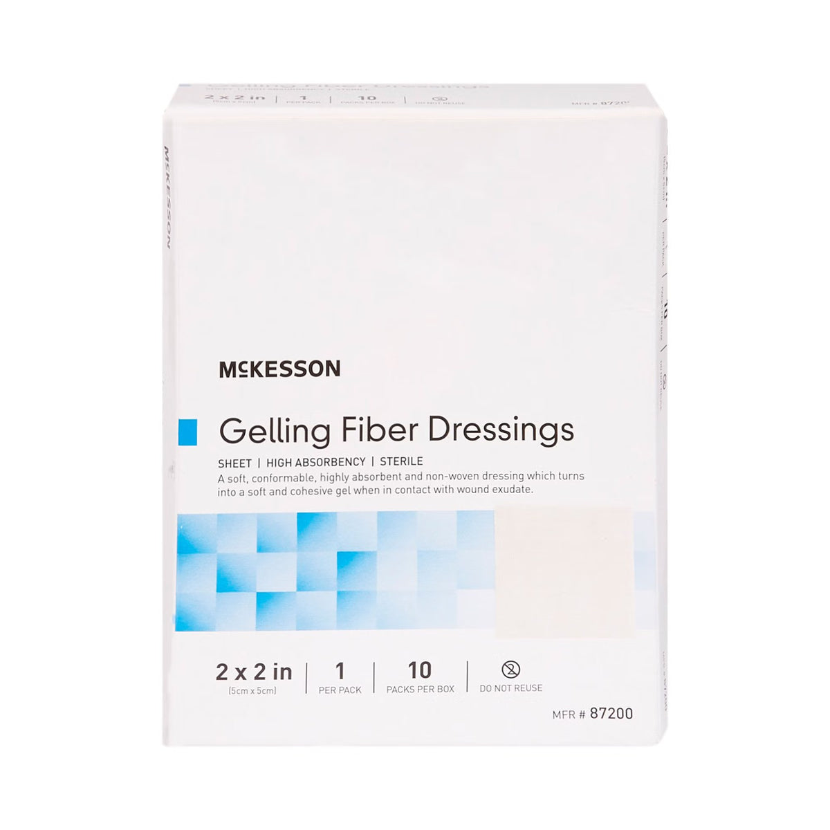 McKesson Gelling Fiber Wound Dressing, Square, 2 x 2", White, Carboxymethyl Cellulose (CMC), Sterile - 87200 - LL Medico