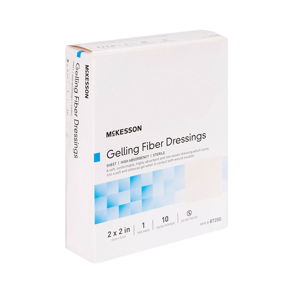 McKesson Gelling Fiber Wound Dressing, Square, 2 x 2", White, Carboxymethyl Cellulose (CMC), Sterile - 87200 - LL Medico