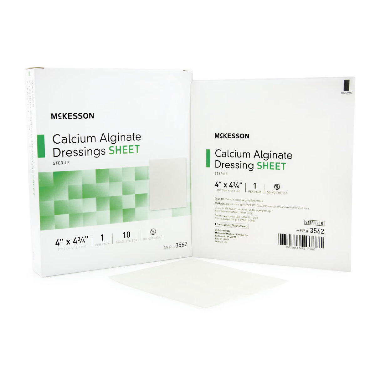 McKesson Calcium Alginate Dressing Sheet, Sterile, 4 x 4¾ Inch - 3562 - LL Medico