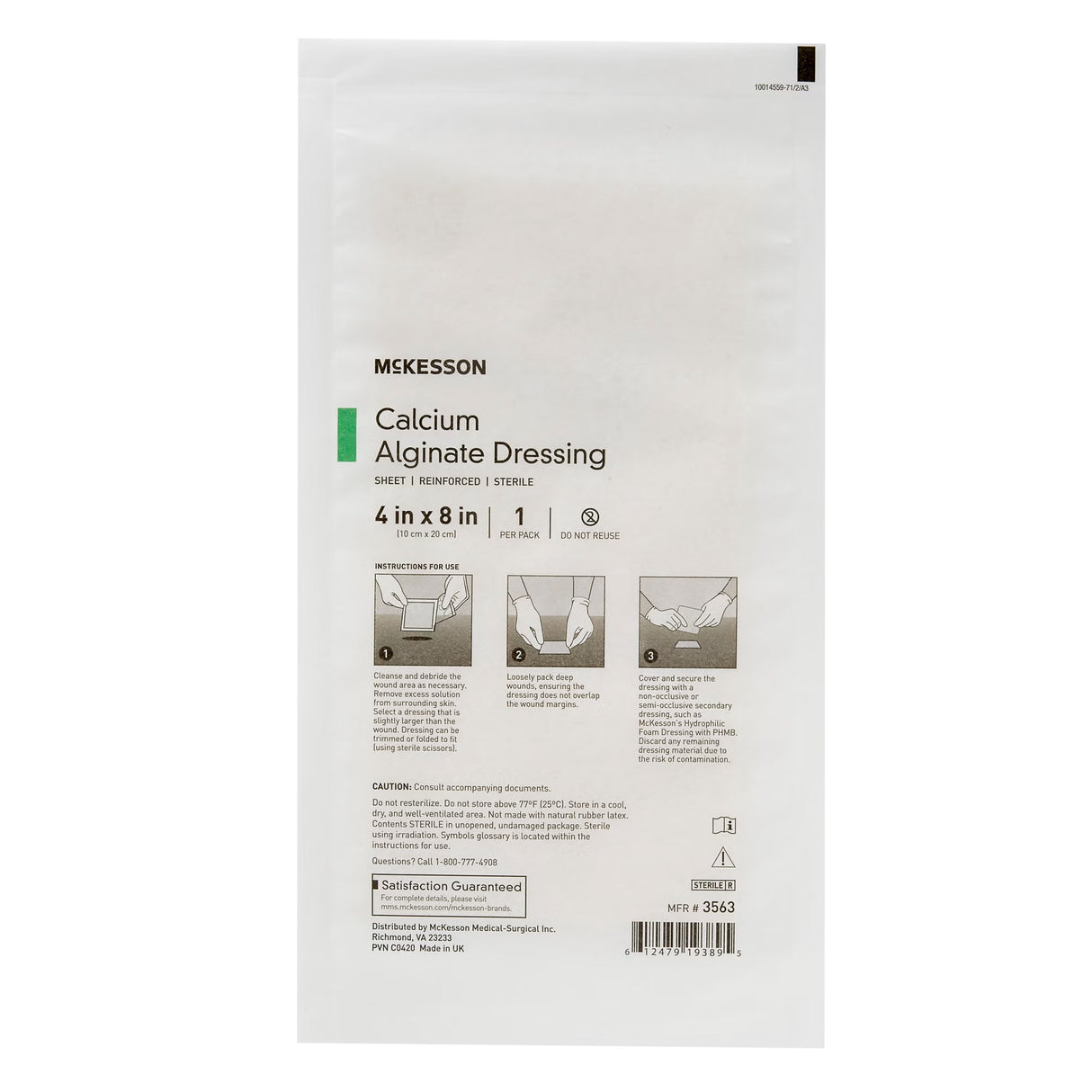 McKesson Calcium Alginate Dressing Sheet, Reinforced, 4 in x 8 in - 3563 - LL Medico