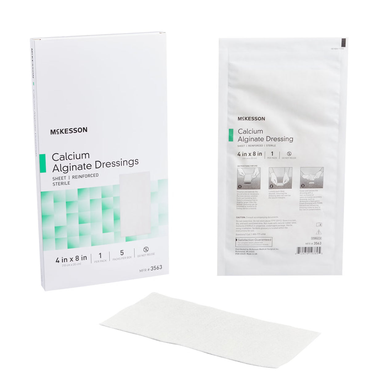McKesson Calcium Alginate Dressing Sheet, Reinforced, 4 in x 8 in - 3563 - LL Medico