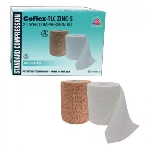 CoFlex TLC Zinc, Two-Layer Compression Bandage System, Self-Adherent, 4" Width, Tan, Foam / Fabric / Zinc, NonSterile, 30 to 40 mmHg - 8840UBZ-SC-Box - LL Medico