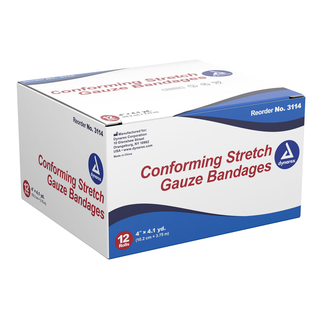 Dynarex Conforming Stretch Gauze Bandage, Non-Sterile, 3" x 4.1 Yard - 3114 - LL Medico