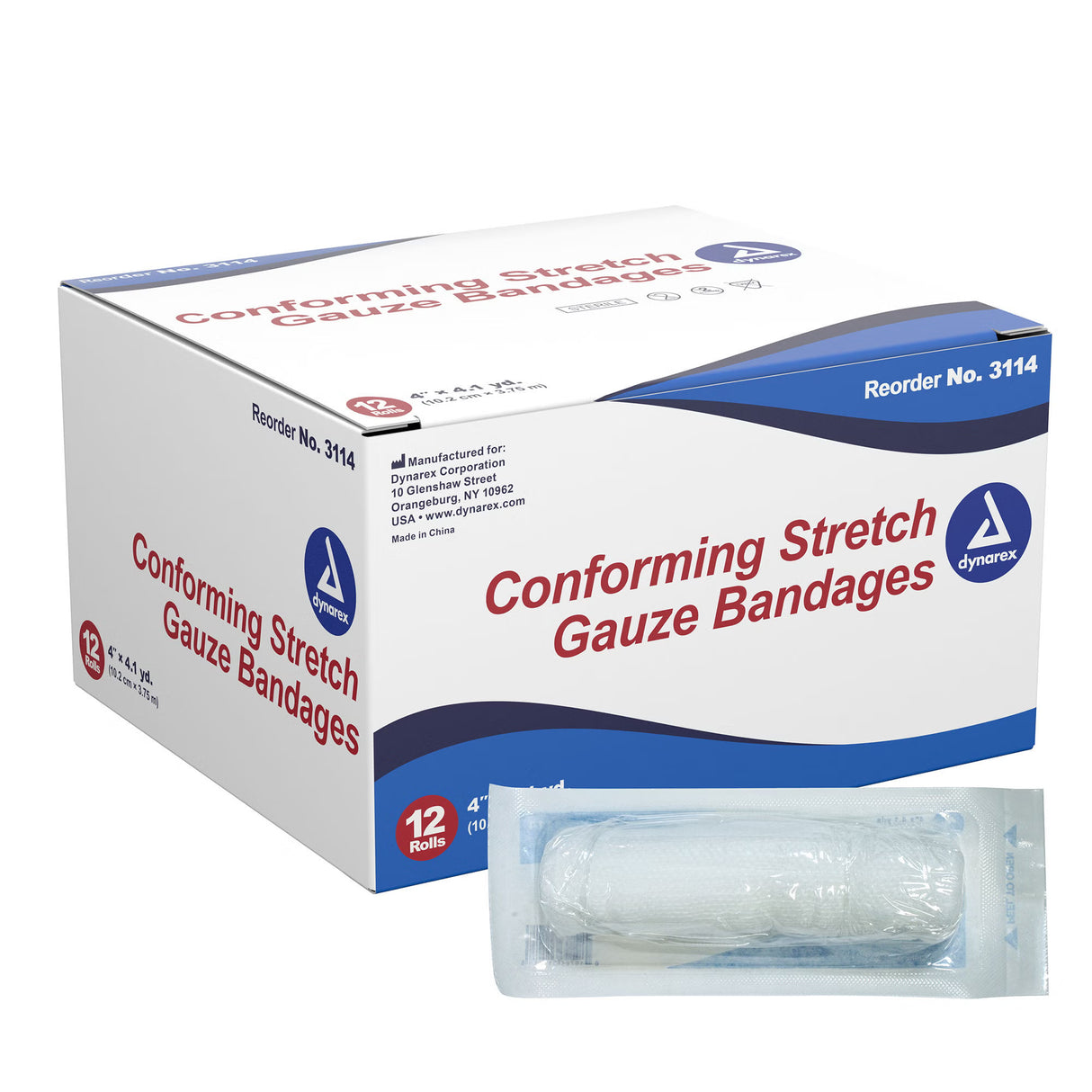 Dynarex Conforming Stretch Gauze Bandage, Non-Sterile, 3" x 4.1 Yard - 3114 - LL Medico