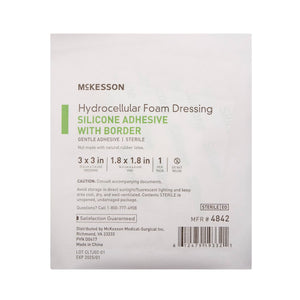 McKesson 5-Layer Foam Dressing, Bordered Silicone Adhesive, Square, Sterile — 3" x 3"