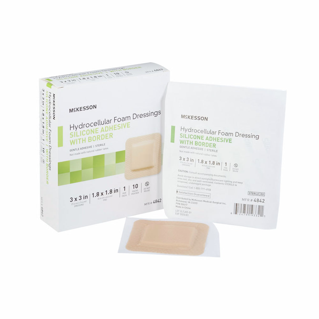 McKesson 5-Layer Foam Dressing, Bordered Silicone Adhesive, Square, Sterile - 4842 - LL Medico