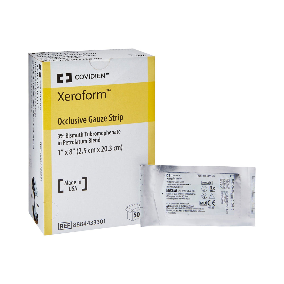 Xeroform Occlusive, Petrolatum Impregnated Dressing, 1 x 8", White, Fine Mesh Gauze, Sterile - 8884433301 - LL Medico