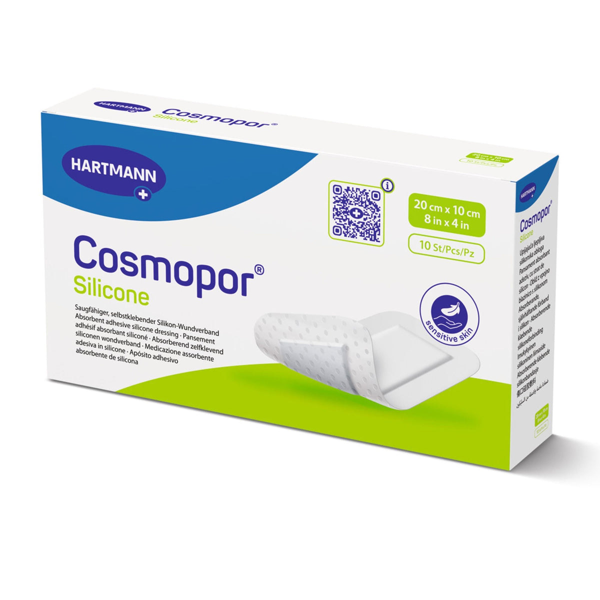 Cosmopor Silicone Island Dressing, Sterile, 4 x 8", White, Water Resistant Nonwoven Backing - 901109 - LL Medico