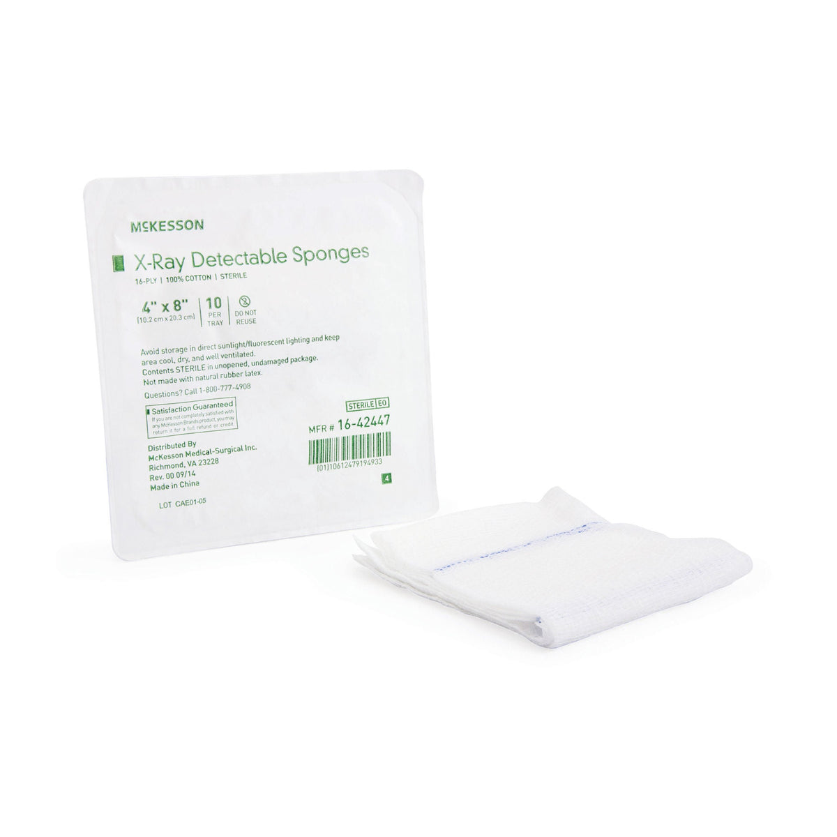 McKesson X-Ray Detectable Sponges, 16-Ply, Sterile, 4" x 8" - 16-42447 - LL Medico