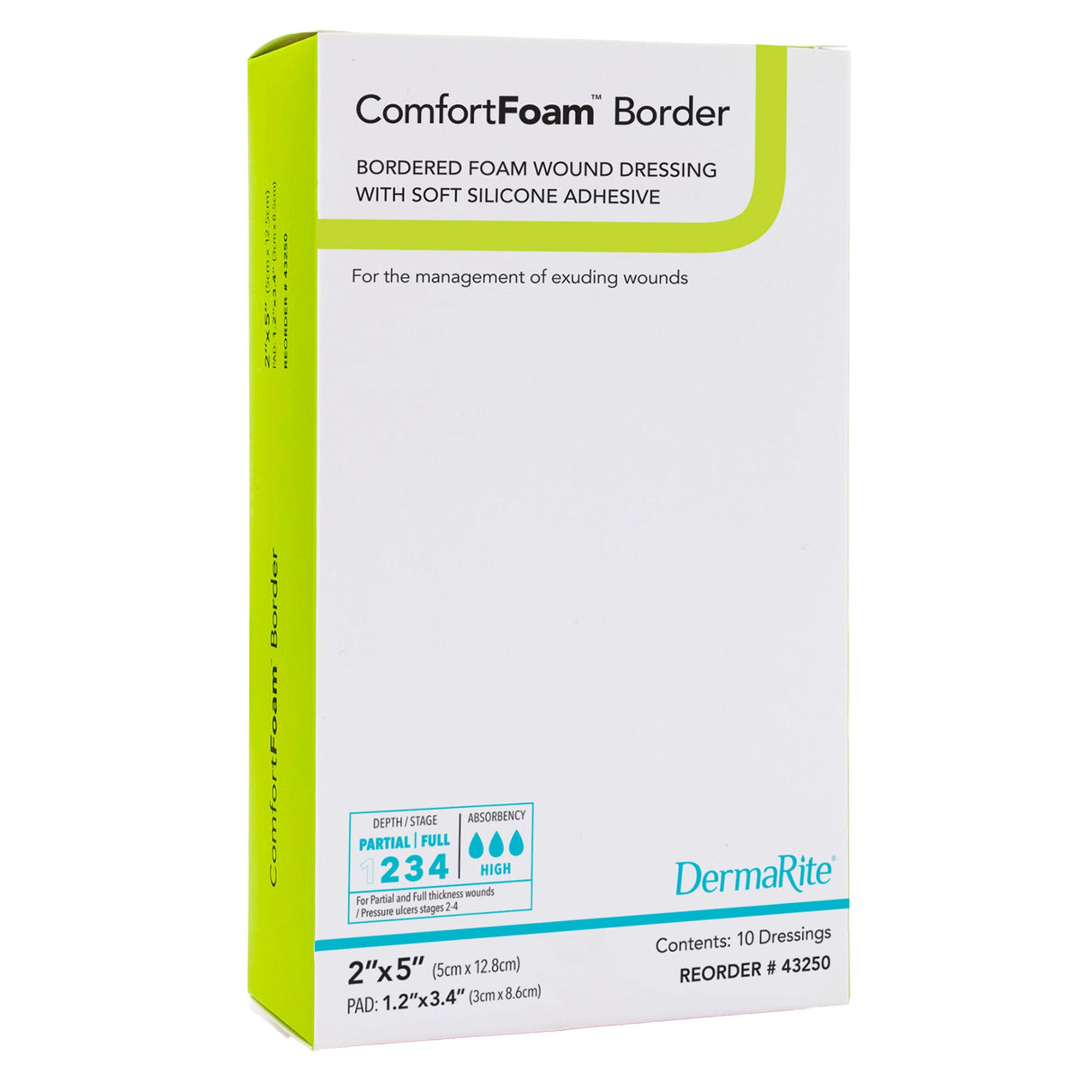 Dermarite ComfortFoam Border Foam Dressing, Waterproof, Silicone Adhesive, Sterile — 2" x 5"