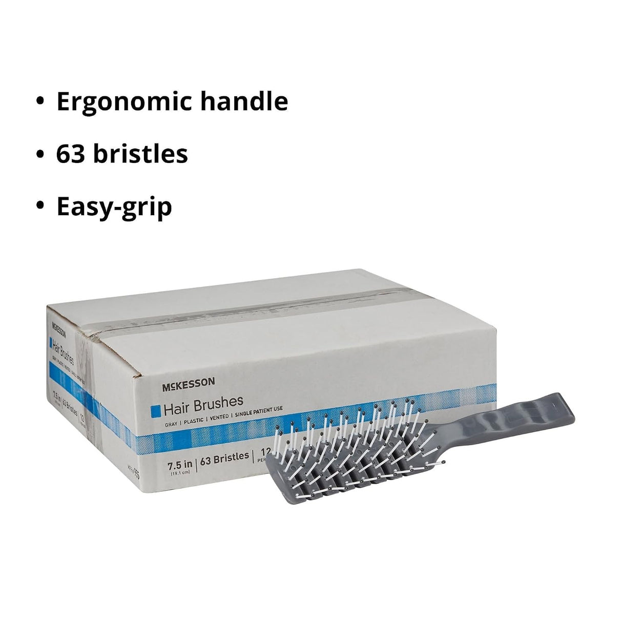 McKesson Hair Brush Gray Plastic Vented, 7.5", 63 Bristles
