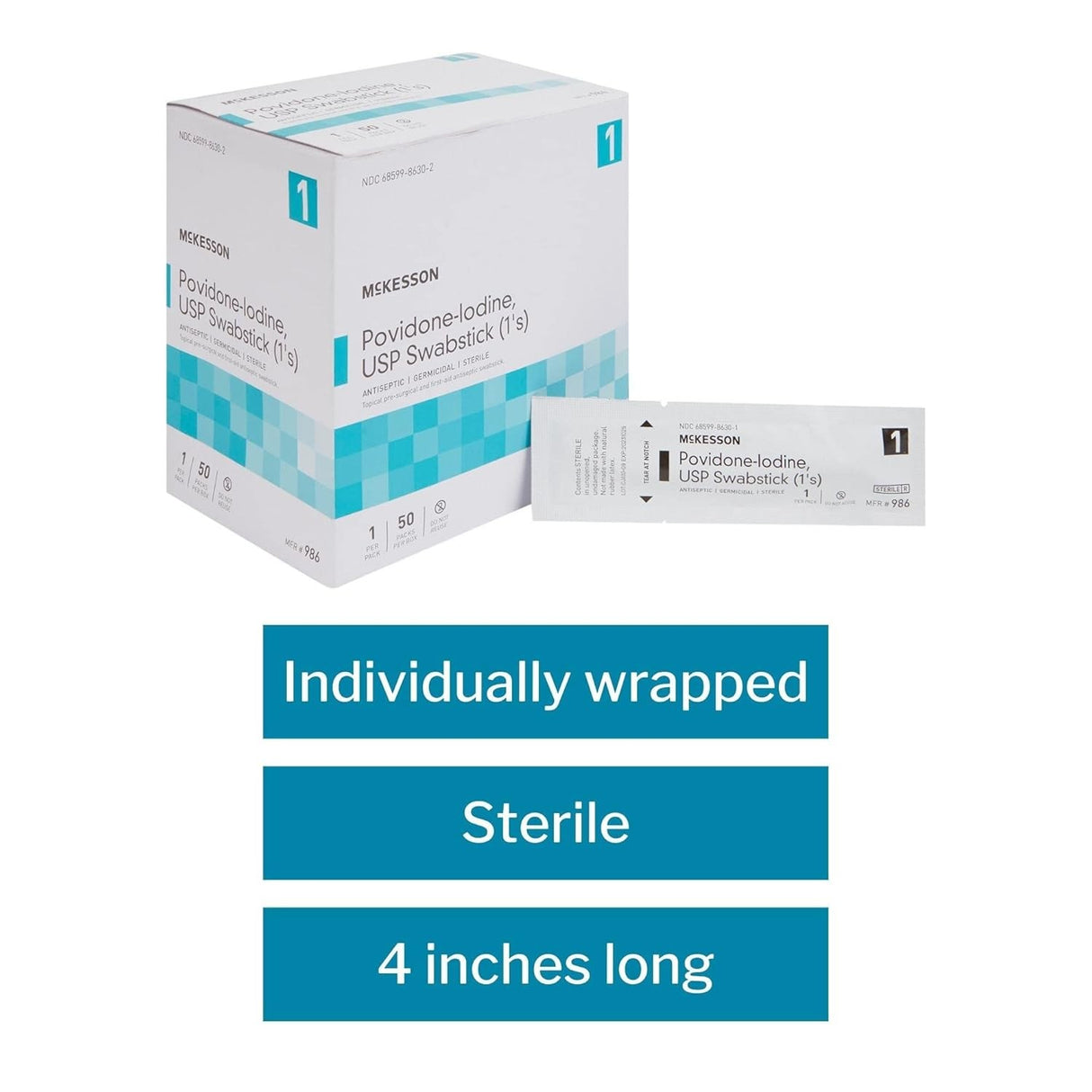 McKesson Povidone-Iodine USP Swabstick, Antiseptic, 1 Count