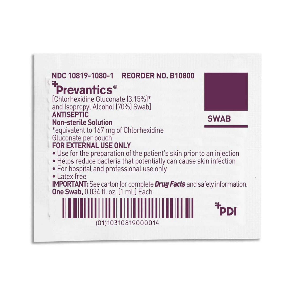 Prevantics Antiseptic Swab, Chlorhexidine Gluconate 70%