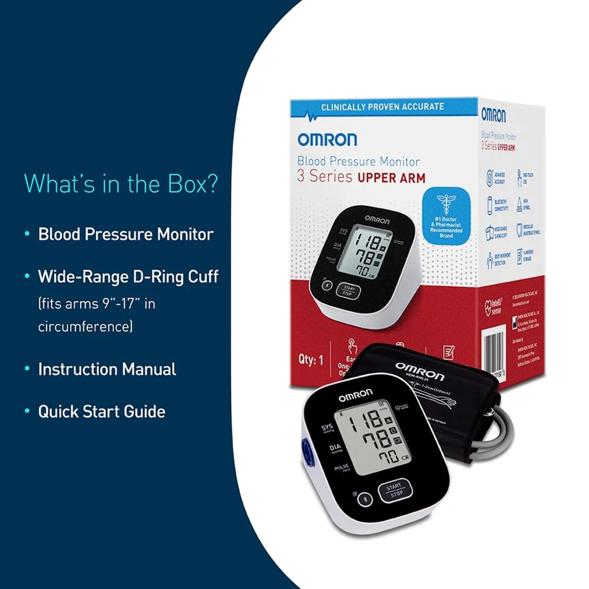 Omron 3 Series Upper Arm Blood Pressure Monitor, Adult Cuff