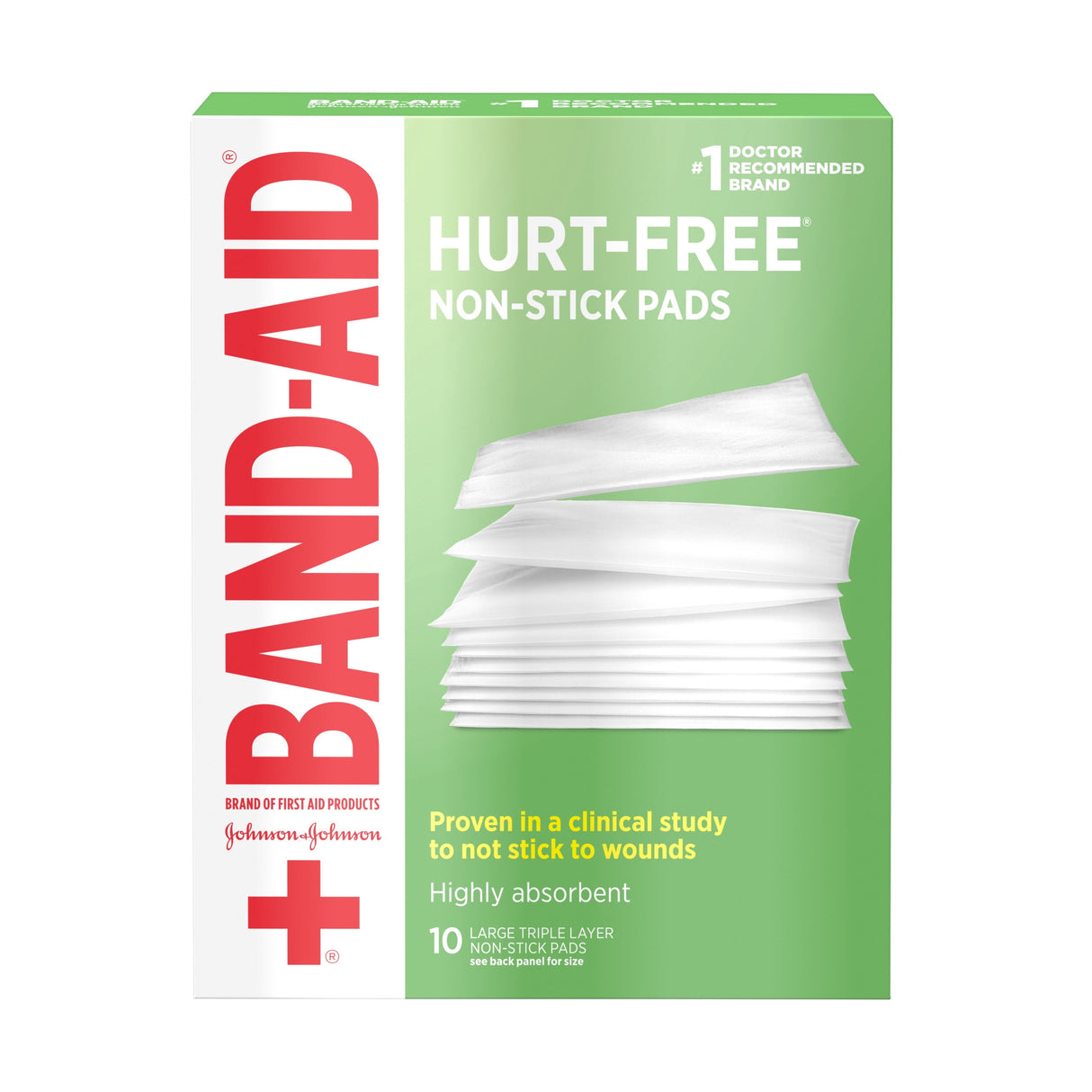 Band-Aid Hurt-Free Non-Stick Pads Large 3 x 4 Inch