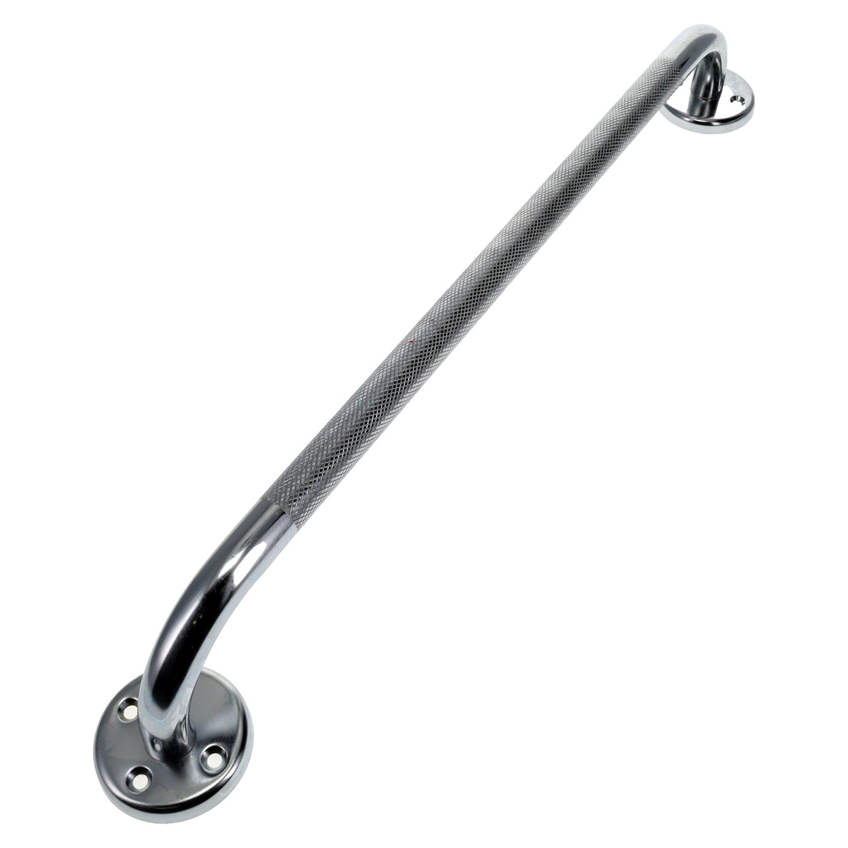 The BodyMed Wall Grab Bar, Chrome Plated Steel, features a textured, slip-resistant grip and circular mounting plates for secure bathroom installation, offering reliable support and stability.