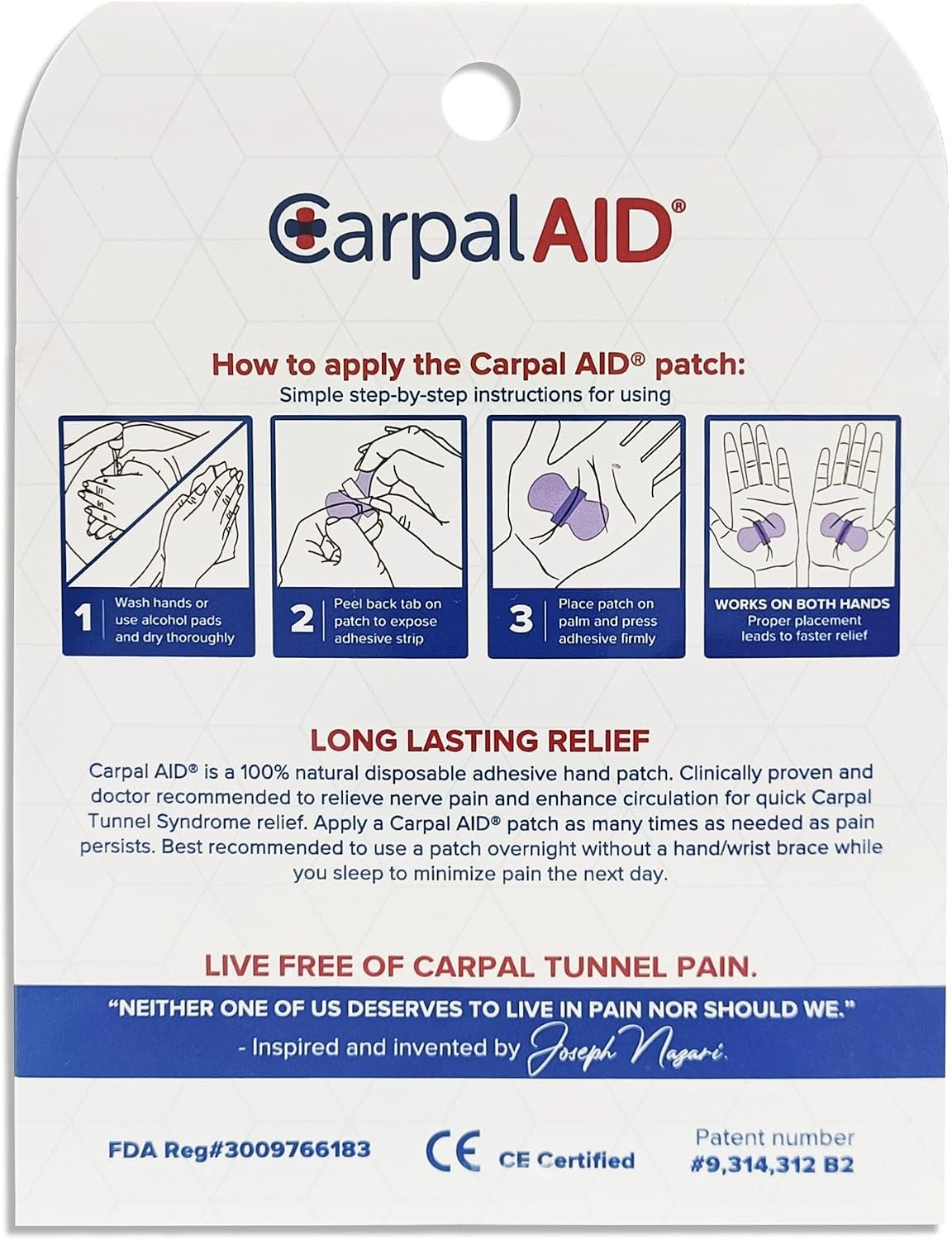 Carpal Aid Patch Hand-Based Carpal Tunnel Support
