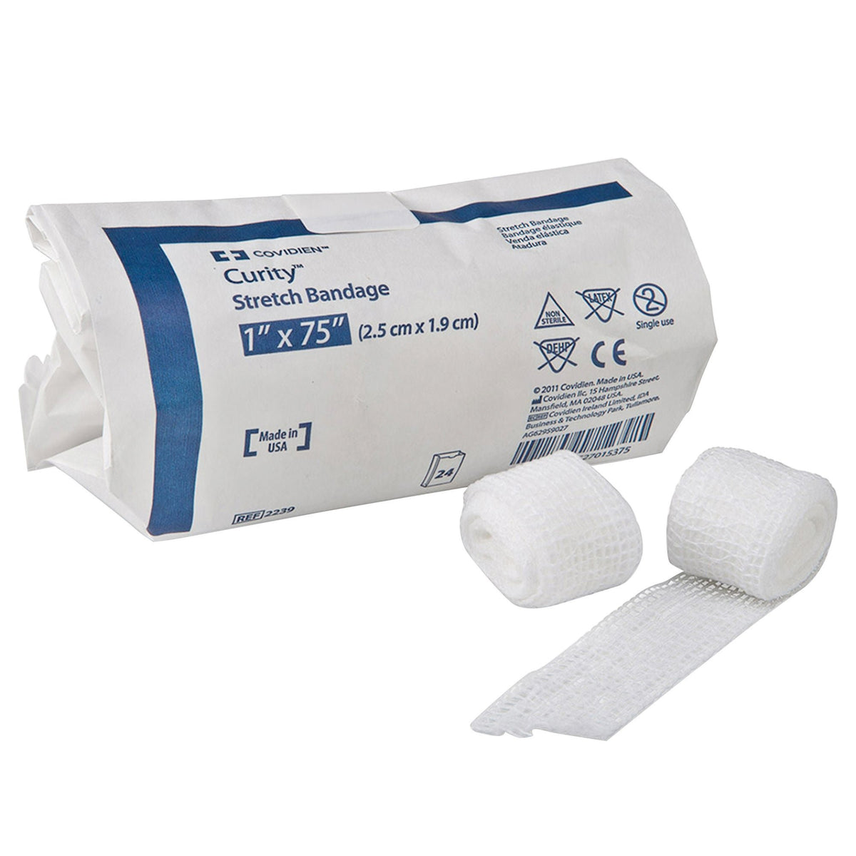 Curity Conforming Bandage, 1 x 75", 1-Ply, White, Cotton / Polyester, Non-Sterile - CAR2239 - LL Medico