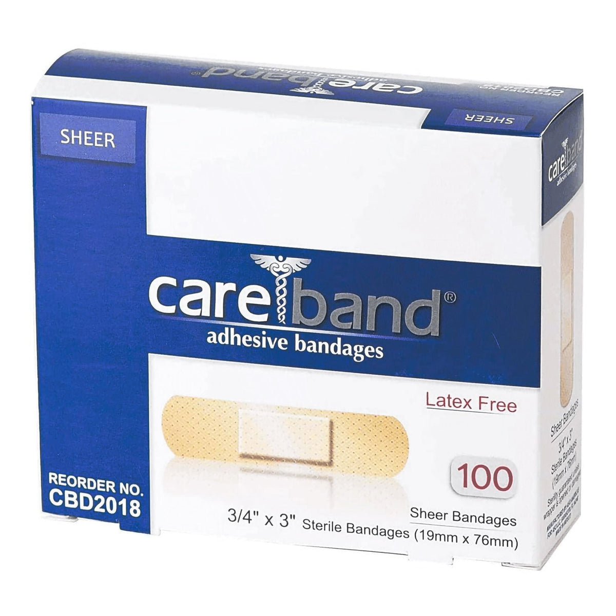 Careband Sheer Adhesive Strip, Plastic, Sterile, 0.75" x 3" - CBD2018-012-000-Box - LL Medico