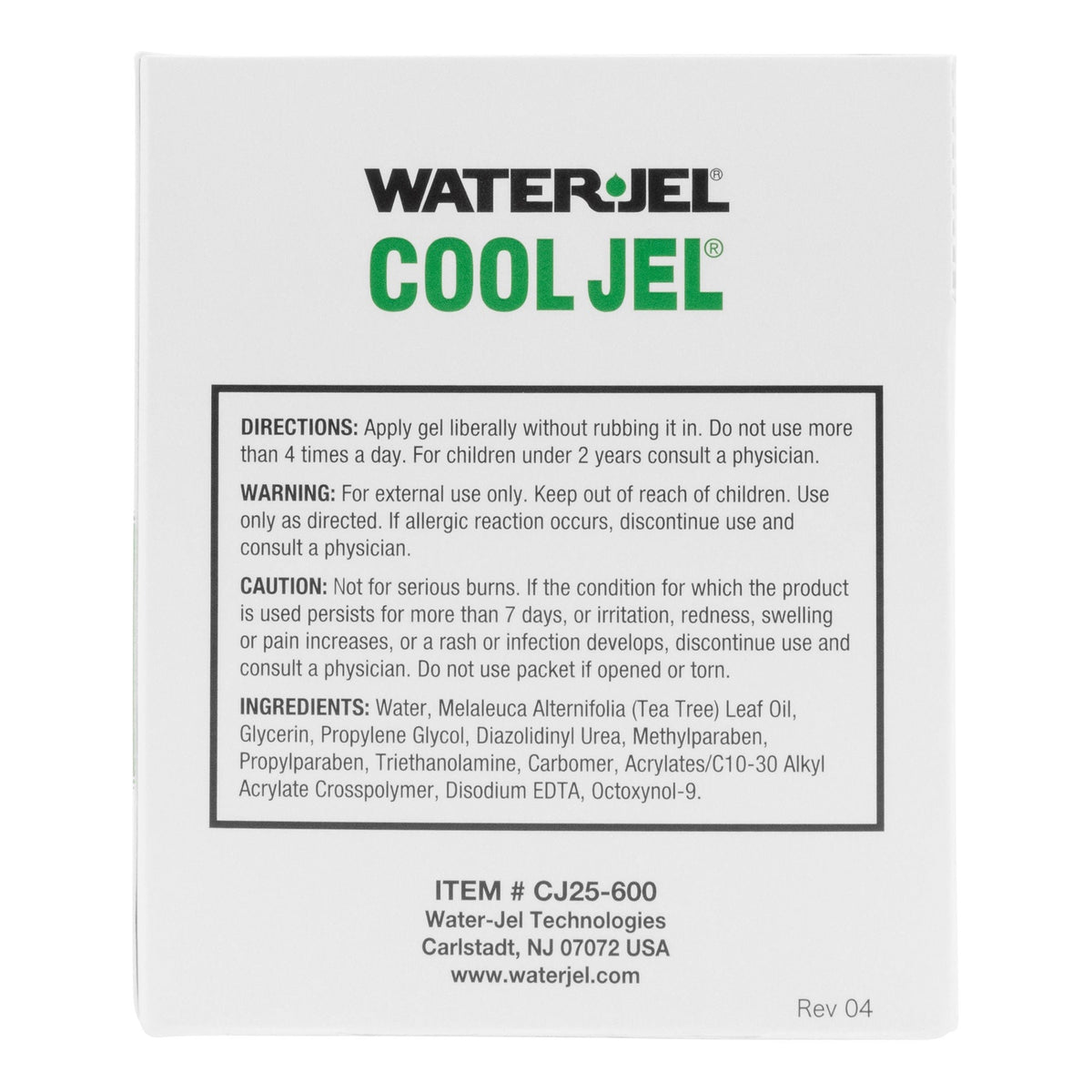 Water Jel Cool Jel, Burn Relief Topical Gel, Tea Tree Oil, Glycerin, 3.5 Gram Packet - CJ25-600.00.000 - LL Medico