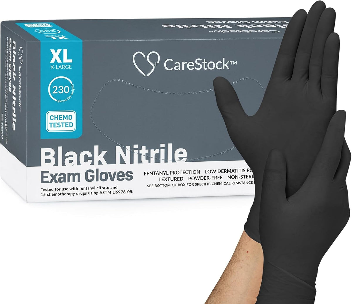 CareStock Black Nitrile Exam Gloves, Chemo Tested, X-Large