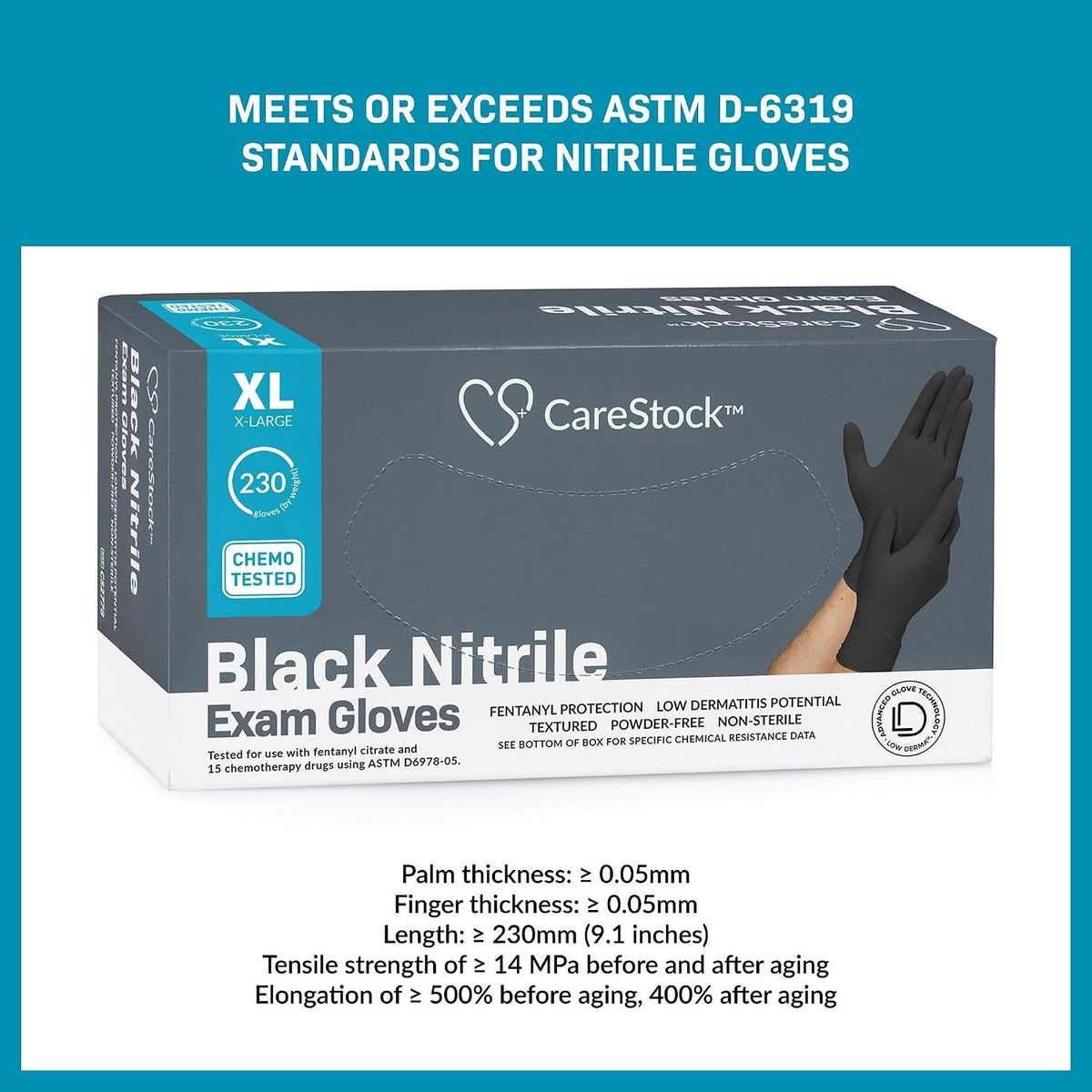 CareStock Black Nitrile Exam Gloves, Chemo Tested, X-Large