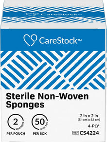 CareStock Sterile Nonwoven Sponge, 2 x 2 Inch, 4-Ply