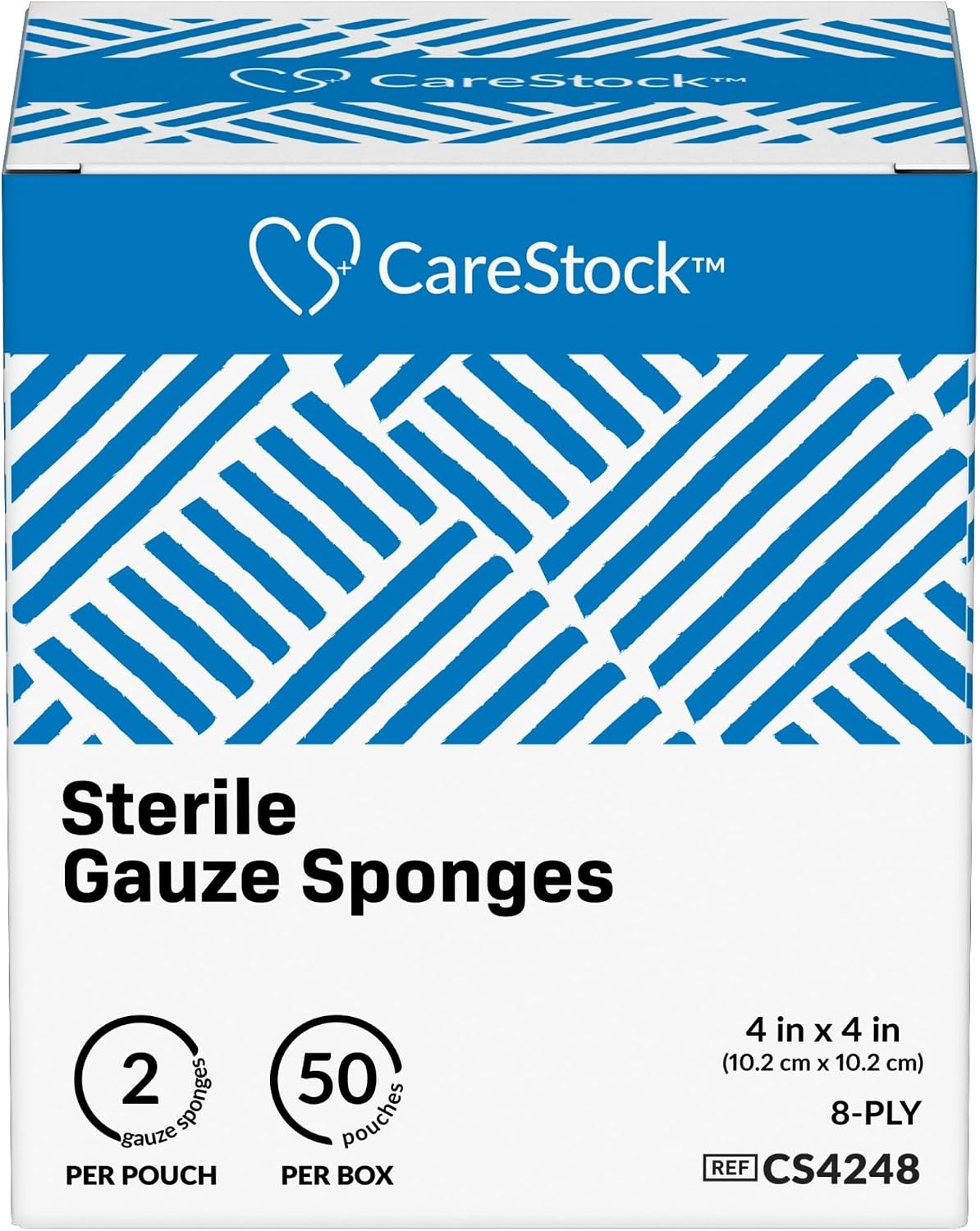 CareStock Sterile Gauze Sponge, 4 x 4 Inch, 8-Ply