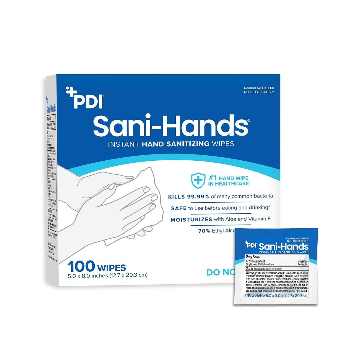 Sani-Hands Hand Sanitizing Wipes, Ethyl Alcohol, Unscented