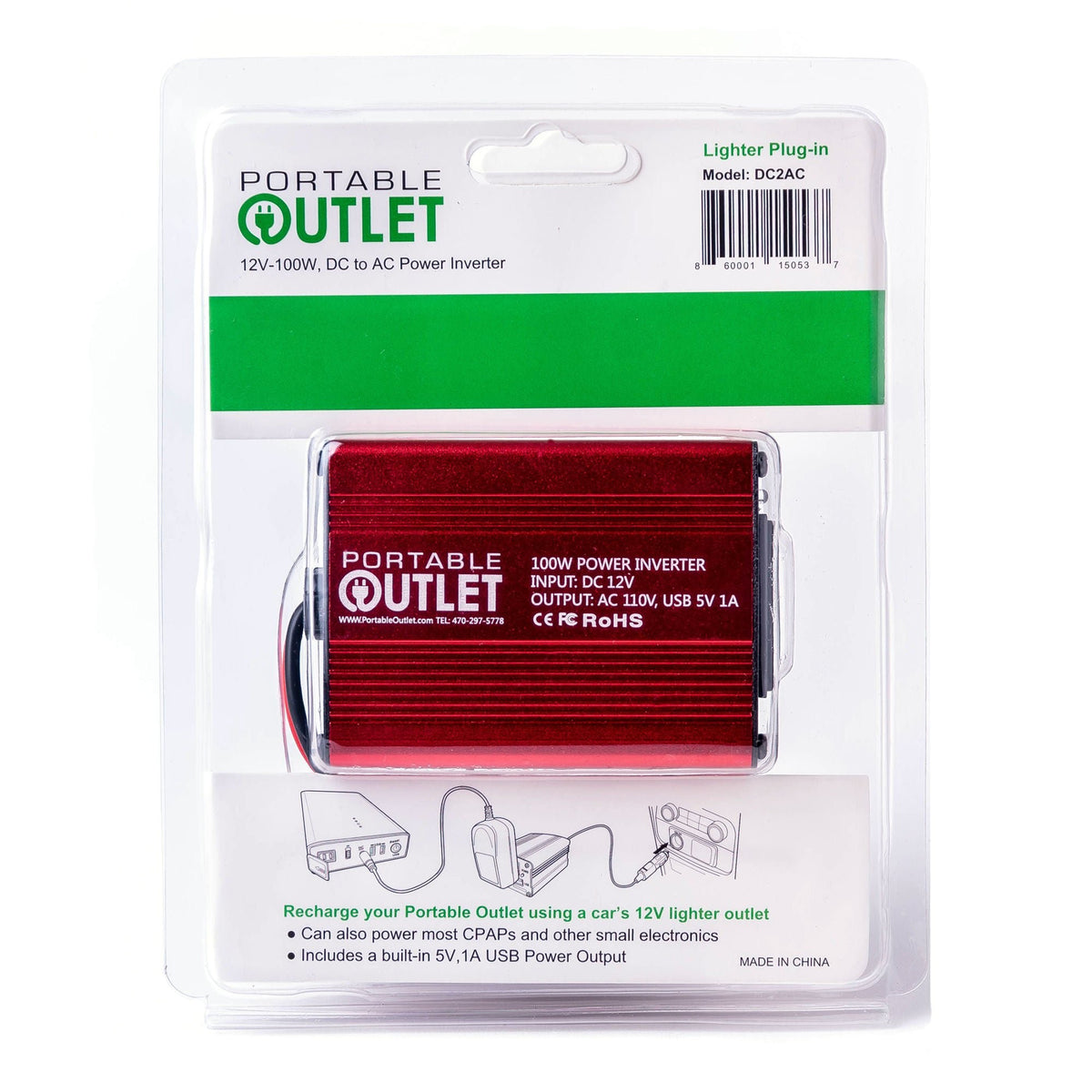 Portable Outlet Car Charger Inverter, DC to AC, 155W, 12 Volt - DC22AC - LL Medico