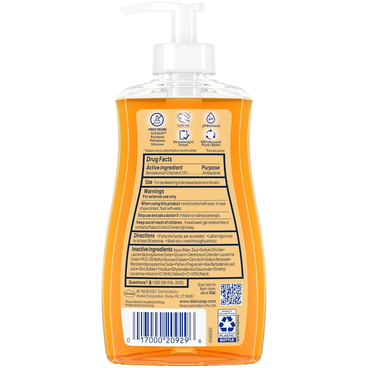 Dial Professional Antibacterial Defense Liquid Hand Soap with Aloe, Gold, 11 fl oz, Box of 12