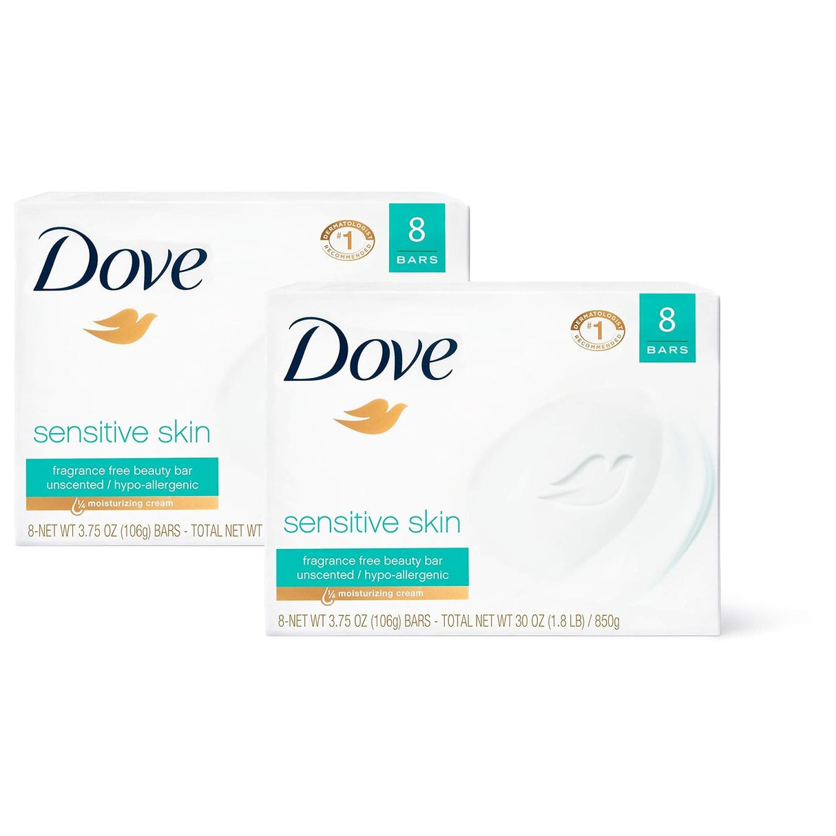 Dove Sensitive Skin Bar Soap, Unscented, 3.75 oz