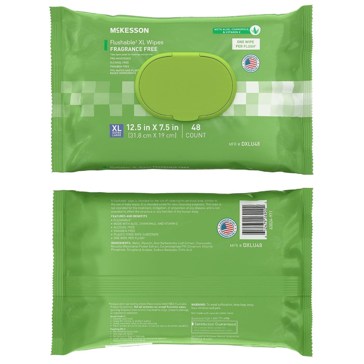 McKesson Flushable XL Wipes, Fragrance Free, 12.5" x 7.5"
