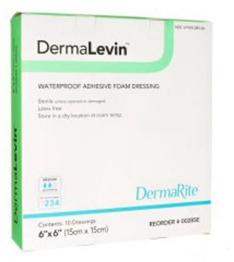 DermaLevin Adhesive with Border Foam Dressing, 6 x 6 Inch
