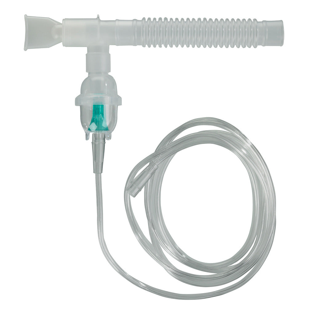 The Drive Handheld Nebulizer Kit features a small volume medication cup and mouthpiece delivery, making it ideal for portable and effective respiratory treatments.