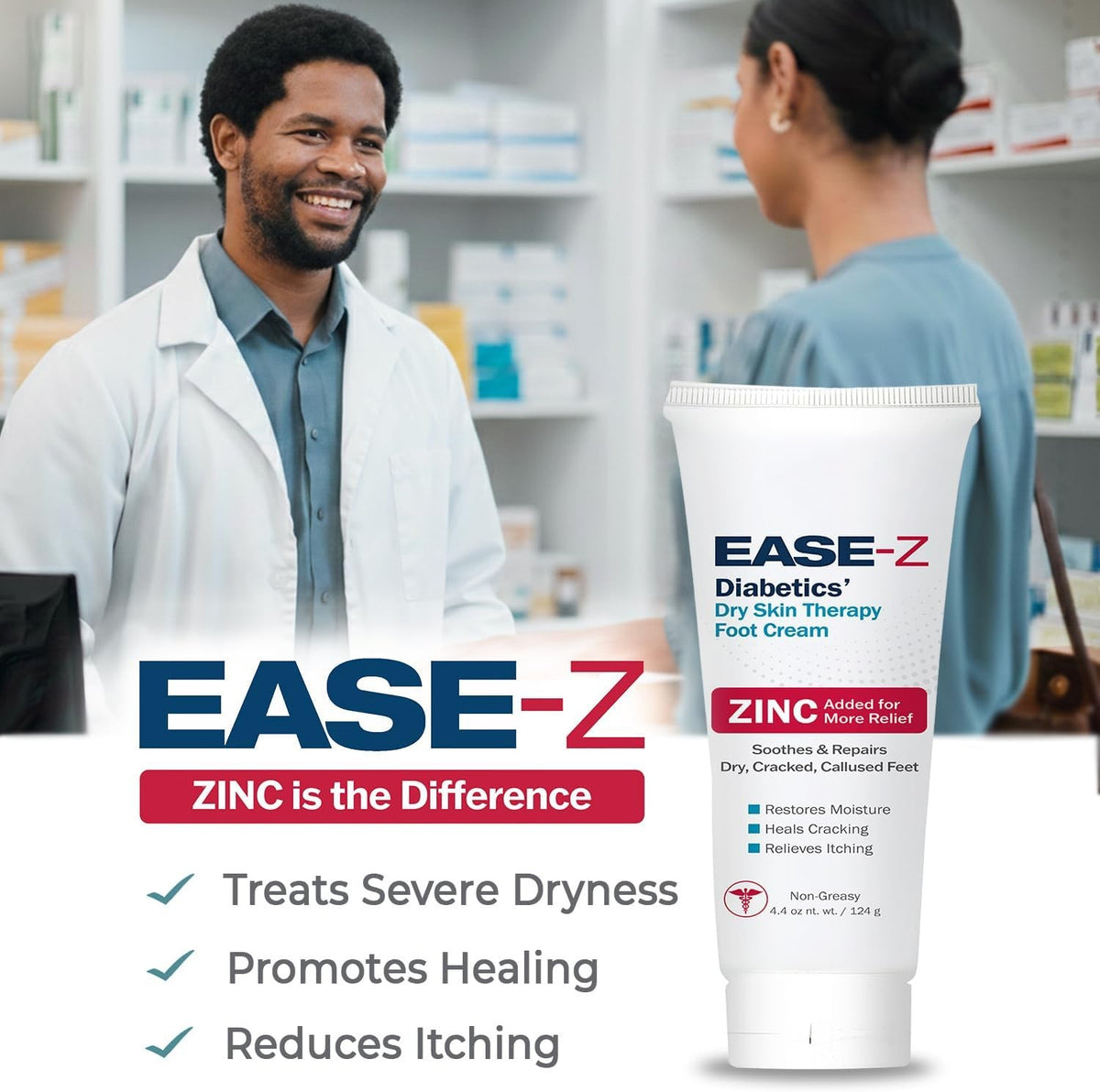 Ease-Z Diabetics' Dry Skin Therapy Foot Cream with Zinc, 4.4 oz