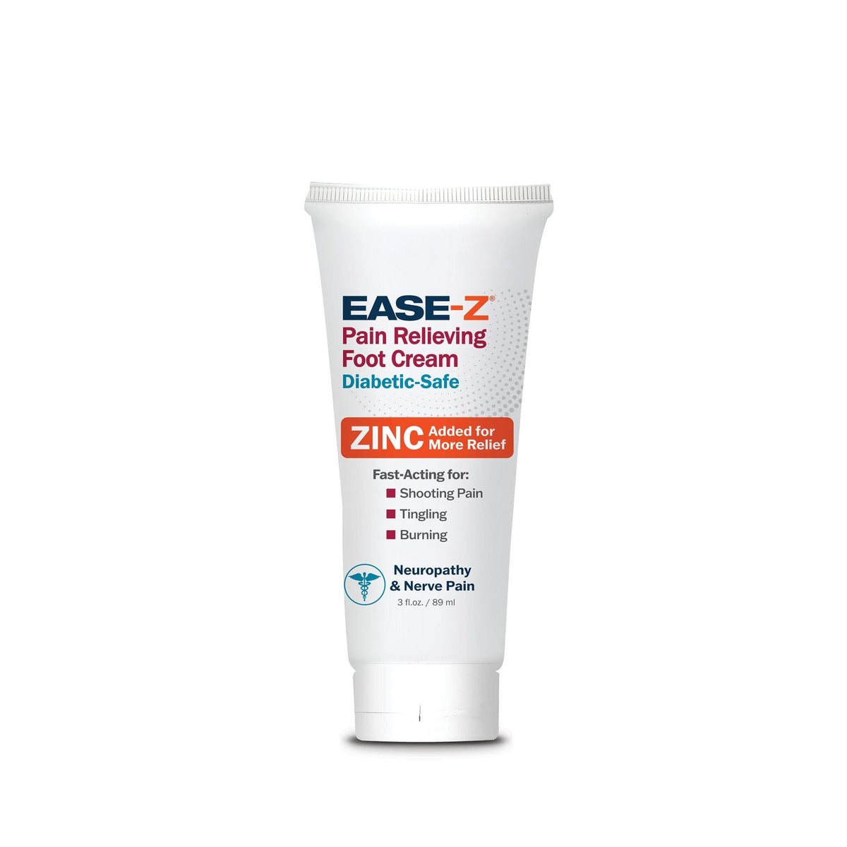 EASE-Z Diabetics' Pain Relieving Foot Cream, Zinc Acetate Capsaicin Menthol, 3 oz Tube - EZPF3ZT - LL Medico