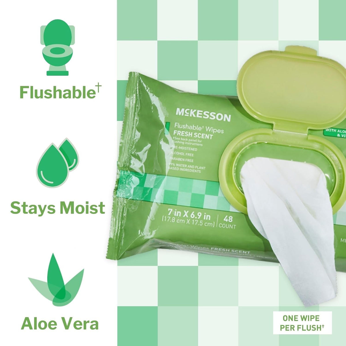 McKesson Flushable Wipes, Fresh Scent, 7" x 6.9"