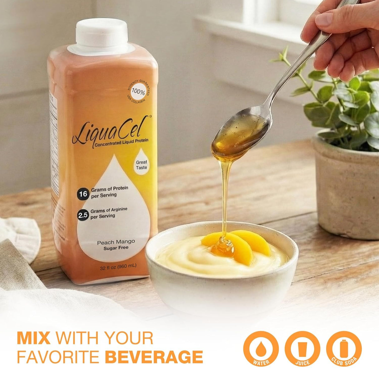 LiquaCel Concentrated Liquid Protein Supplement, Peach Mango, 32 oz
